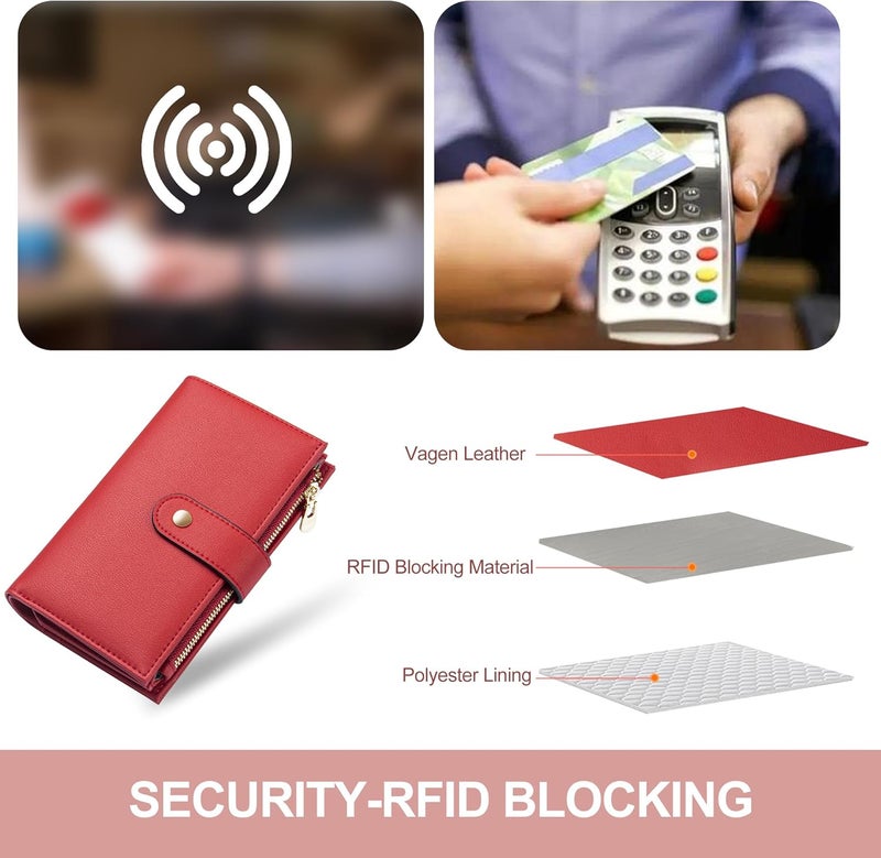 yiijay Womens Wallet RFID Blocking Leather Trifold Clutch Wallet Credit Card Holder Ladies Travel Wallet Purse with Pen Holder - Image 5